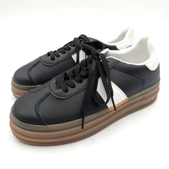 London Rag Knockout Faux Leather Sneakers Shoes Women's Black Size US8 EU39 - Picture 1 of 16